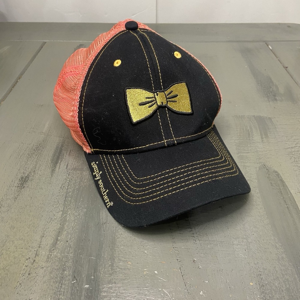 Simply Southern Gold Bow Tie Black Pink Mesh Trucker Cap Hat Snapback OSFM